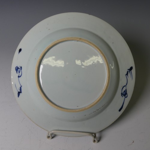 159 - A near pair of 19thC Chinese blue and white Plates, with underglaze floral decoration and floral blo... 