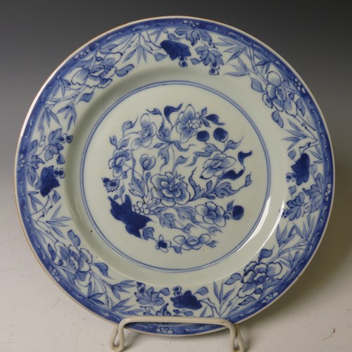 159 - A near pair of 19thC Chinese blue and white Plates, with underglaze floral decoration and floral blo... 