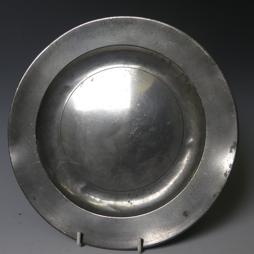 457 - A set of six mid 18thC pewter Plates, with touchmarks for Stynt Duncombe, 23.3cm diameter, as found,... 