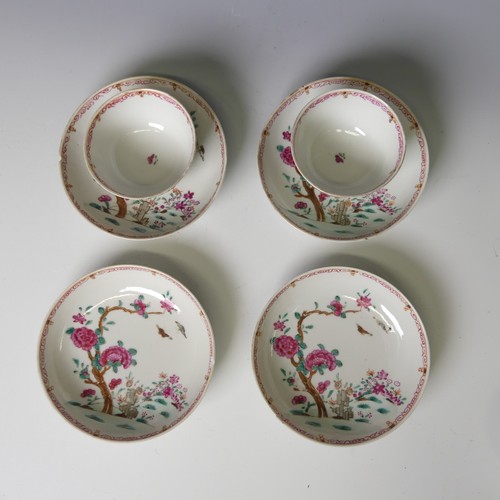 151 - A set of 18thC Chinese famille rose porcelain Teawares, comprising six Teabowls, D 8cm, and four Sau... 