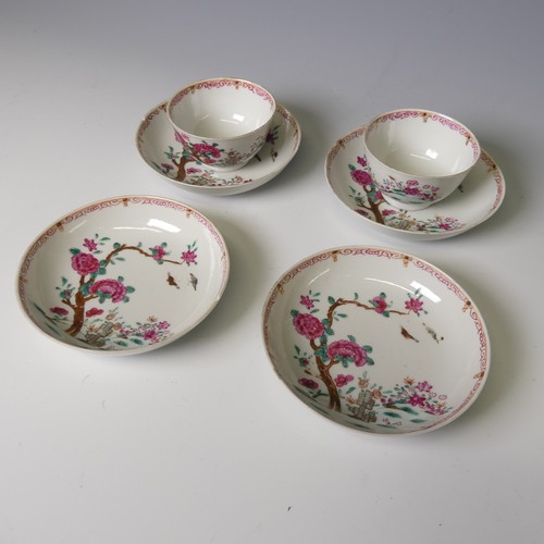 151 - A set of 18thC Chinese famille rose porcelain Teawares, comprising six Teabowls, D 8cm, and four Sau... 