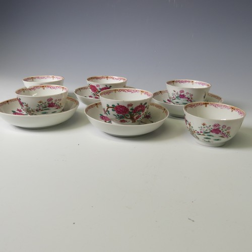 151 - A set of 18thC Chinese famille rose porcelain Teawares, comprising six Teabowls, D 8cm, and four Sau... 