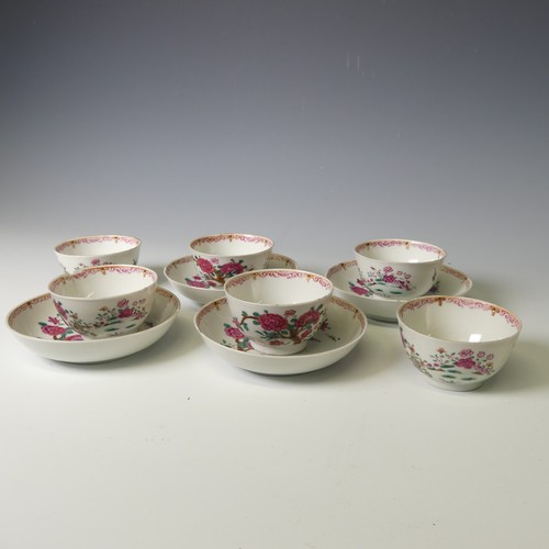 151 - A set of 18thC Chinese famille rose porcelain Teawares, comprising six Teabowls, D 8cm, and four Sau... 