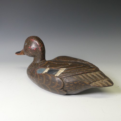 344 - A vintage carved and painted wooden Decoy Duck, modelled as a mallard, L 37cm, together with two oth... 