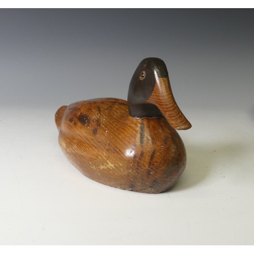 344 - A vintage carved and painted wooden Decoy Duck, modelled as a mallard, L 37cm, together with two oth... 