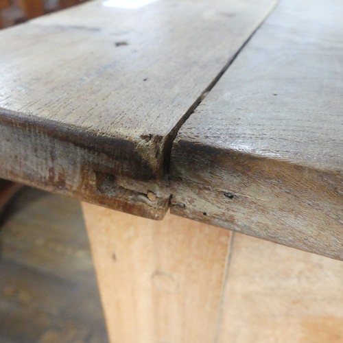 418 - An early 20thC cherrywood Farmhouse Kitchen Table, with single frieze drawer at each end, W 80cm x L... 