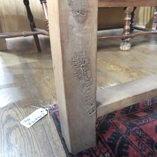 418 - An early 20thC cherrywood Farmhouse Kitchen Table, with single frieze drawer at each end, W 80cm x L... 