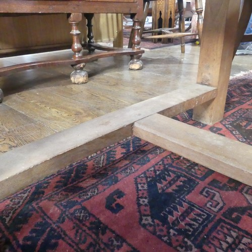 418 - An early 20thC cherrywood Farmhouse Kitchen Table, with single frieze drawer at each end, W 80cm x L... 