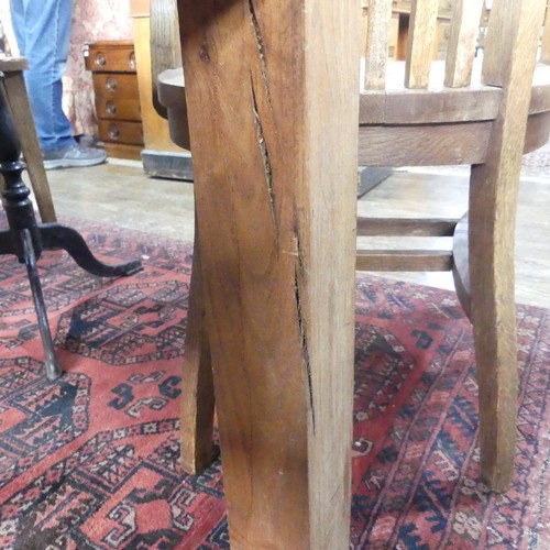 418 - An early 20thC cherrywood Farmhouse Kitchen Table, with single frieze drawer at each end, W 80cm x L... 