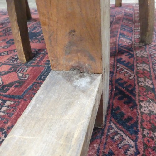 418 - An early 20thC cherrywood Farmhouse Kitchen Table, with single frieze drawer at each end, W 80cm x L... 