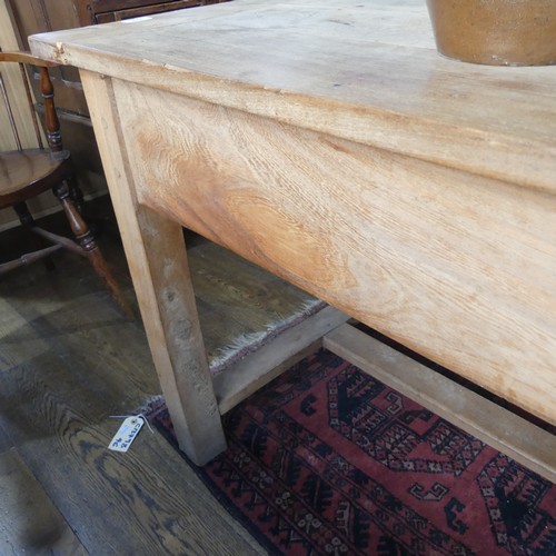 418 - An early 20thC cherrywood Farmhouse Kitchen Table, with single frieze drawer at each end, W 80cm x L... 