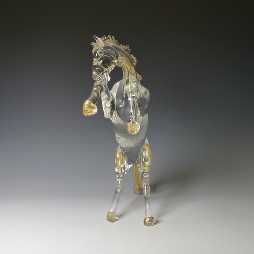 3 - A Foscari Murano clear glass sculpture of a Rearing Horse, modelled in clear glass with gold inclusi... 