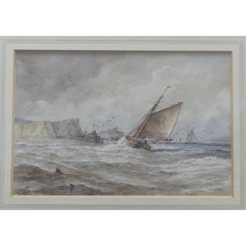 170 - Edward A. Swan (British, 20th century), Ship in stormy sea by a lighthouse, watercolour, signed with... 