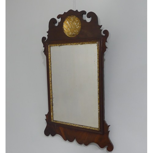 240 - Georgian style walnut fretwork Wall Mirror. with gilt decoration, H:72cm x W:43cm.