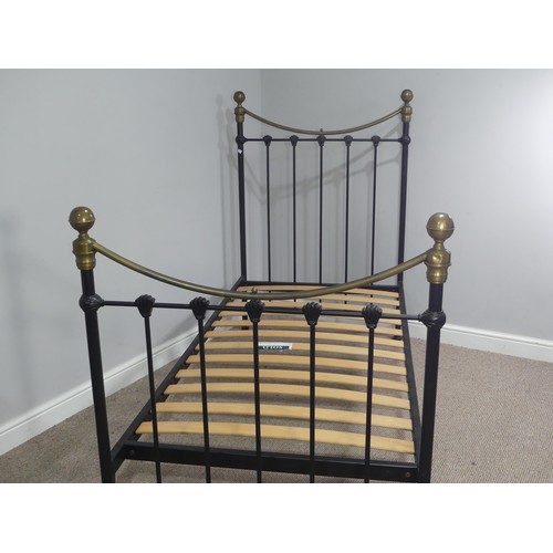 242 - A Victorian style brass and steel single Bed Frame, W 198cm x D 90cm x H 136cm.