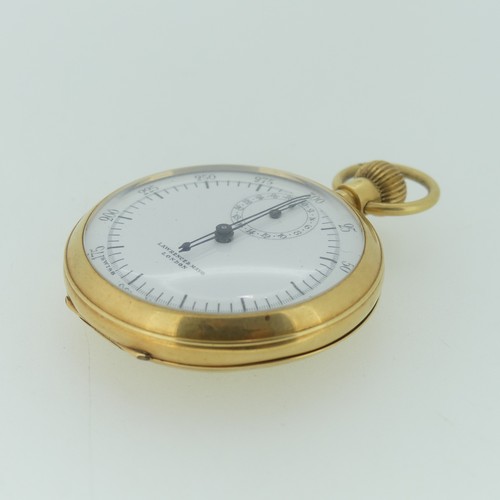 188 - An 18ct gold open face keyless Stop Watch, Swiss movement, with 18ct cuvette cover, the white enamel... 