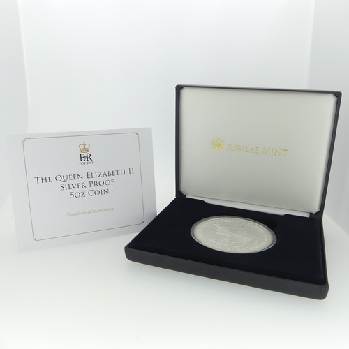 222 - An Isle of Man silver proof 5oz five crown Coin, dated 2015, in Jubilee Mint presentation case with ... 