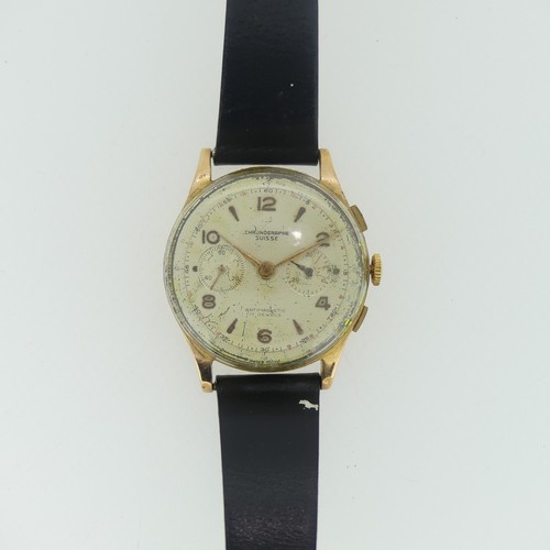 190 - A vintage continental 18ct gold gentleman's Chronograph Wristwatch, marked '750', with Swiss 17 jewe... 