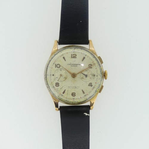 190 - A vintage continental 18ct gold gentleman's Chronograph Wristwatch, marked '750', with Swiss 17 jewe... 