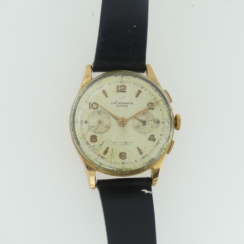 190 - A vintage continental 18ct gold gentleman's Chronograph Wristwatch, marked '750', with Swiss 17 jewe... 