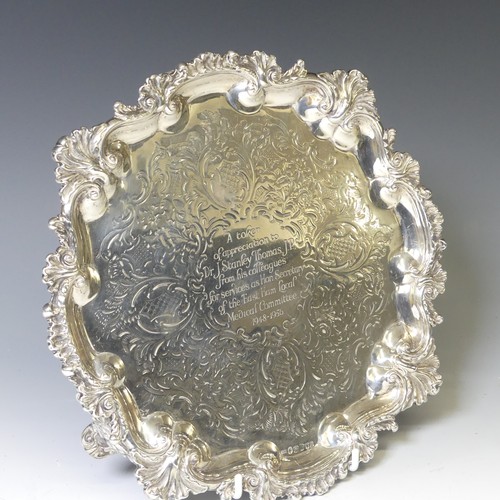 286 - A Victorian silver Salver, hallmarked Newcastle, 1874, makers mark 'I.W', of circular form with elab... 