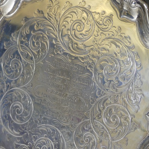 288 - Masonic Interest; A Victorian silver Salver, by Martin, Hall & Co., hallmarked London, 1880, of ... 