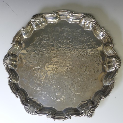 288 - Masonic Interest; A Victorian silver Salver, by Martin, Hall & Co., hallmarked London, 1880, of ... 