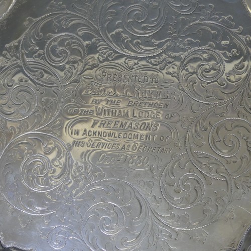 288 - Masonic Interest; A Victorian silver Salver, by Martin, Hall & Co., hallmarked London, 1880, of ... 