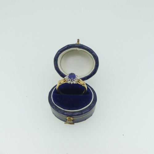 29 - A small sapphire and diamond cluster Ring, cluster total 8.5mm, on a 9ct gold shank, Size M, togethe... 