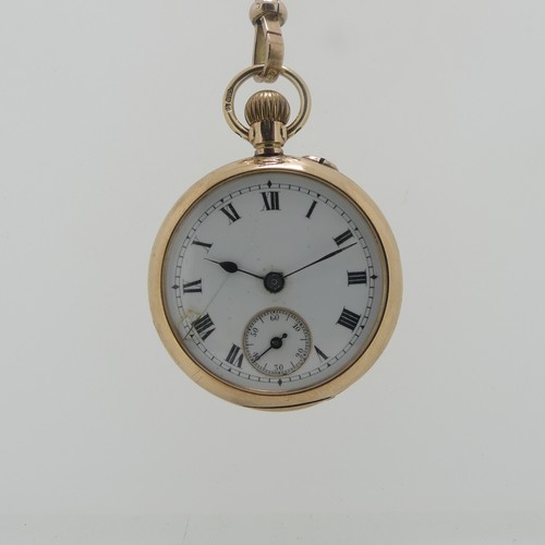 193 - A 9ct gold Fob Watch, with damaged white enamel dial and Roman Numerals, manual wind, the rear cover... 