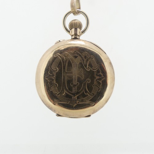 193 - A 9ct gold Fob Watch, with damaged white enamel dial and Roman Numerals, manual wind, the rear cover... 