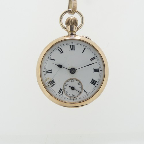 193 - A 9ct gold Fob Watch, with damaged white enamel dial and Roman Numerals, manual wind, the rear cover... 