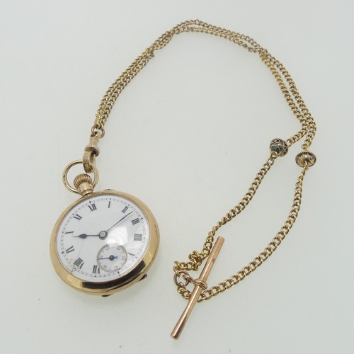 193 - A 9ct gold Fob Watch, with damaged white enamel dial and Roman Numerals, manual wind, the rear cover... 