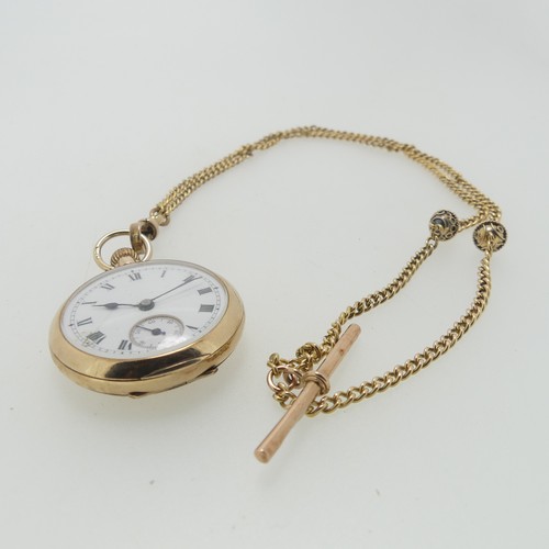 193 - A 9ct gold Fob Watch, with damaged white enamel dial and Roman Numerals, manual wind, the rear cover... 