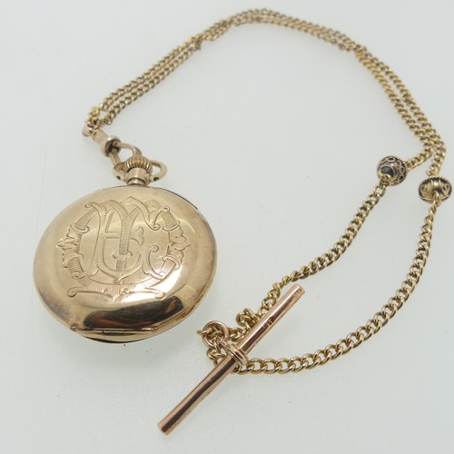 193 - A 9ct gold Fob Watch, with damaged white enamel dial and Roman Numerals, manual wind, the rear cover... 