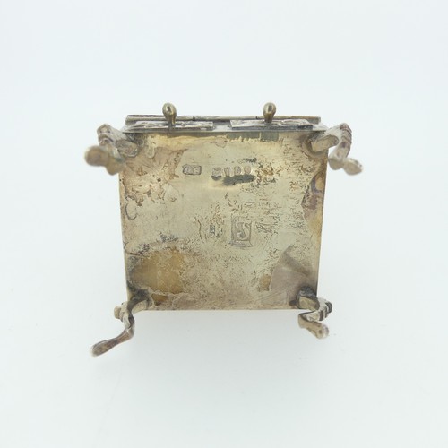 307 - A 19thC Dutch silver miniature Bureau, import marks for David Bridge, London, 1894, with hinged open... 