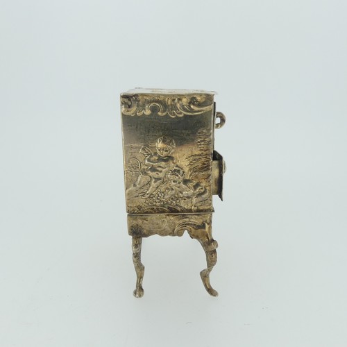 307 - A 19thC Dutch silver miniature Bureau, import marks for David Bridge, London, 1894, with hinged open... 