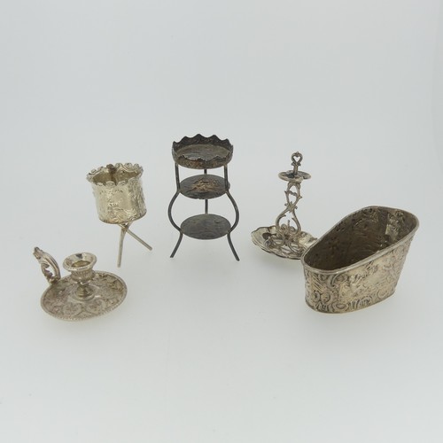 308 - A 19thC Dutch silver miniature Bath, with London import marks for Edwin Thompson Bryant, London, 189... 