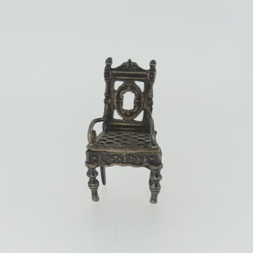 309 - A 19thC Dutch silver miniature Corner Chair, with Shefiield import marks for Samuel Boyce (or Boaz) ... 