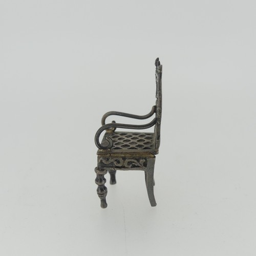 309 - A 19thC Dutch silver miniature Corner Chair, with Shefiield import marks for Samuel Boyce (or Boaz) ... 