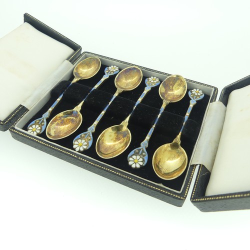 329 - A set of six Elizabeth II silver gilt and enamel Coffee Spoons, by Turner & Simpson Ltd., hallma... 