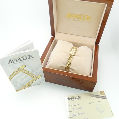 202 - An 18ct yellow gold lady's Appella Wristwatch, ref. 852, with rectangular mother of pearl dial, gold... 