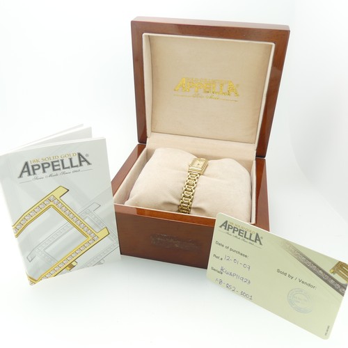 202 - An 18ct yellow gold lady's Appella Wristwatch, ref. 852, with rectangular mother of pearl dial, gold... 