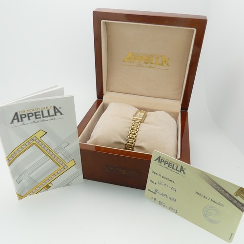 202 - An 18ct yellow gold lady's Appella Wristwatch, ref. 852, with rectangular mother of pearl dial, gold... 