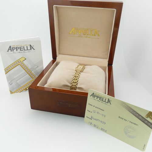 202 - An 18ct yellow gold lady's Appella Wristwatch, ref. 852, with rectangular mother of pearl dial, gold... 