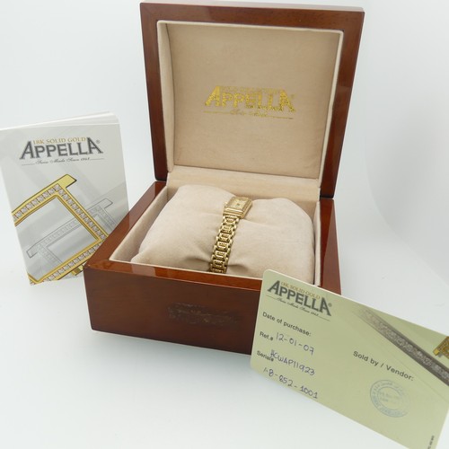 202 - An 18ct yellow gold lady's Appella Wristwatch, ref. 852, with rectangular mother of pearl dial, gold... 