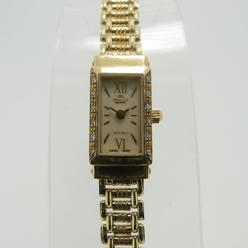 202 - An 18ct yellow gold lady's Appella Wristwatch, ref. 852, with rectangular mother of pearl dial, gold... 