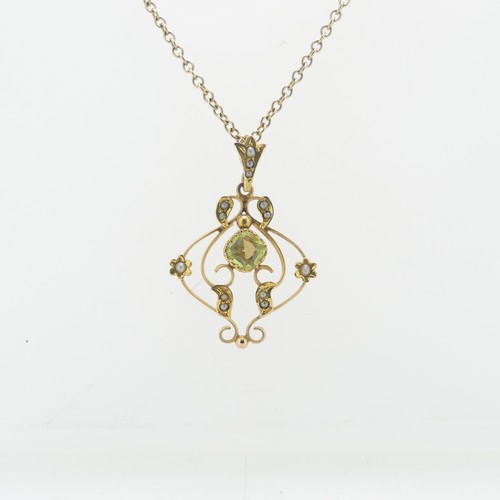 78 - An Edwardian peridot and seed pearl Pendant, in the Art Nouveau style, all mounted in 9ct yellow gol... 