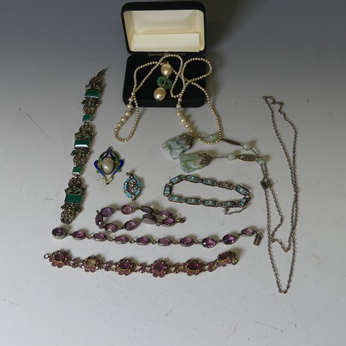 175 - A quantity of good vintage Costume Jewellery, including two silver and amethyst bracelets, a mid-Eur... 