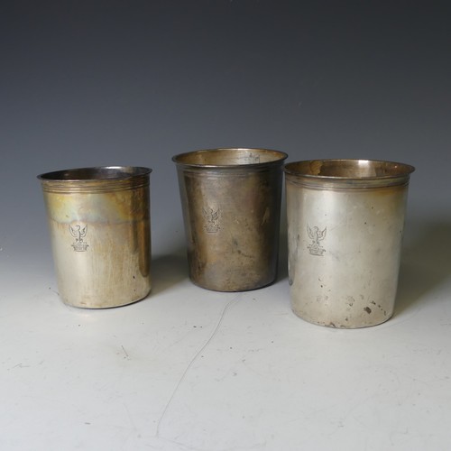 357 - A graduated stacking set of three early 19thC French silver Beakers, makers mark 'LJT' in a diamond ... 